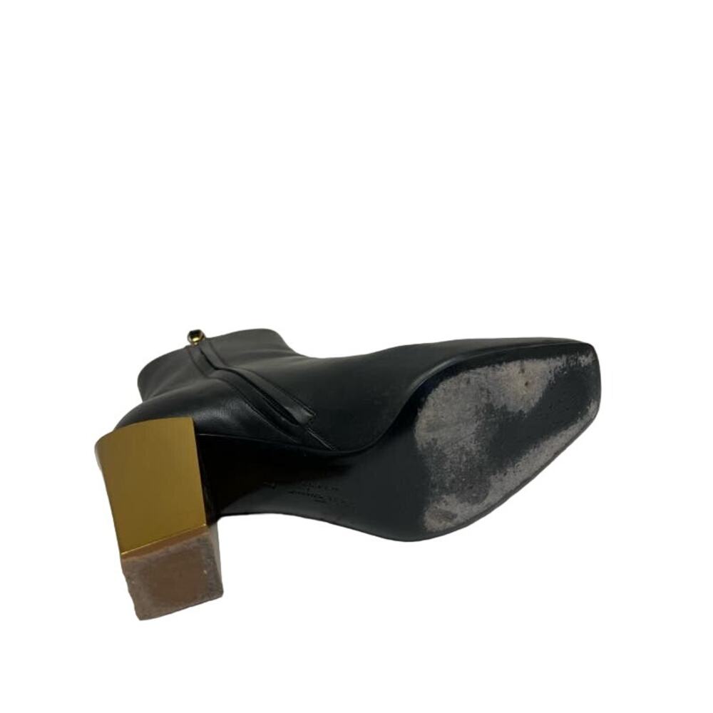 SALVATORE FERRAGAMO Black Leather Gold Block Heels Zip Square Toe Bootie Boots 7 - Picture 9 of 9